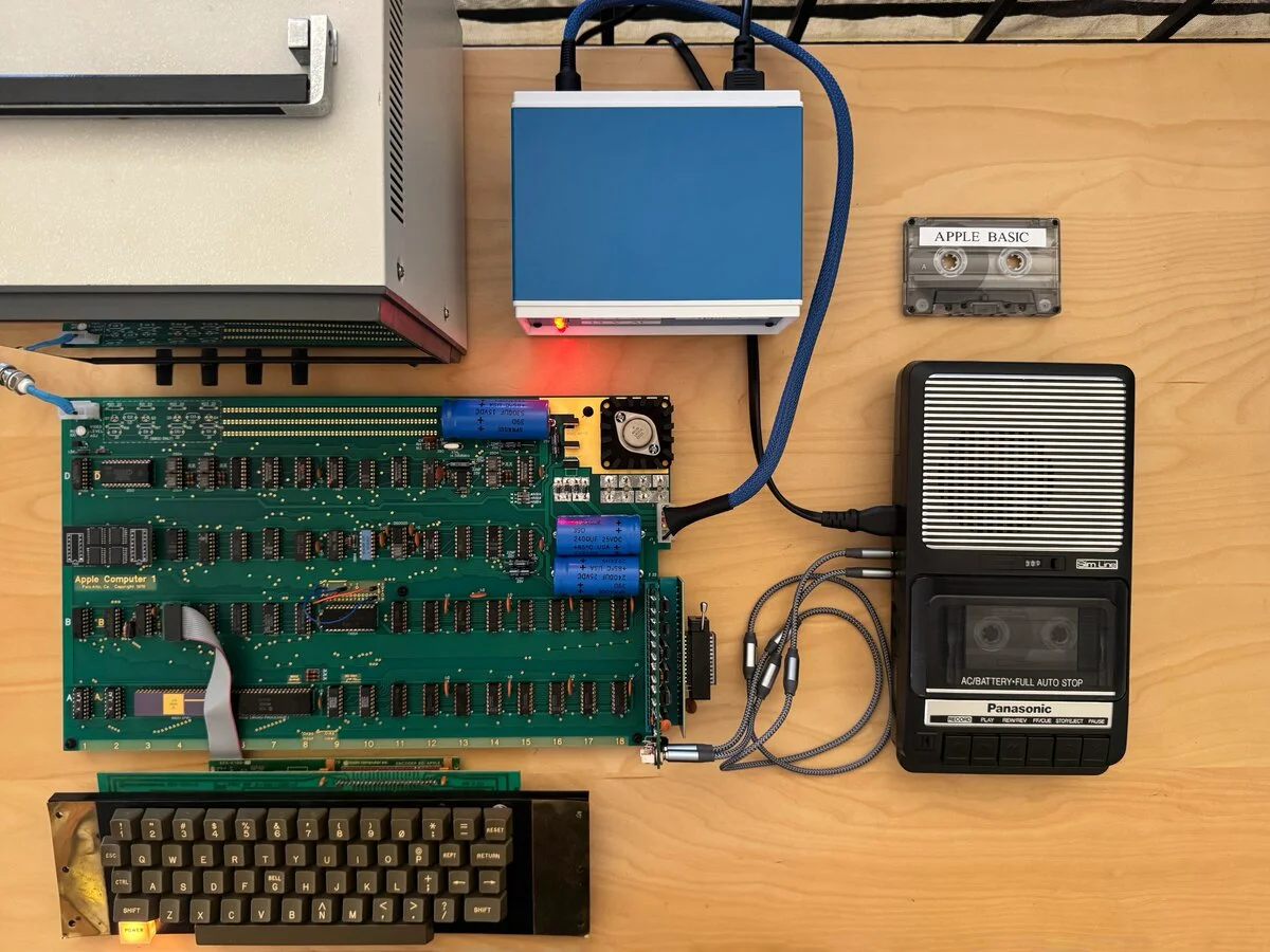 Bird's-eye view of the Apple-1 with its ACI and tape recorder