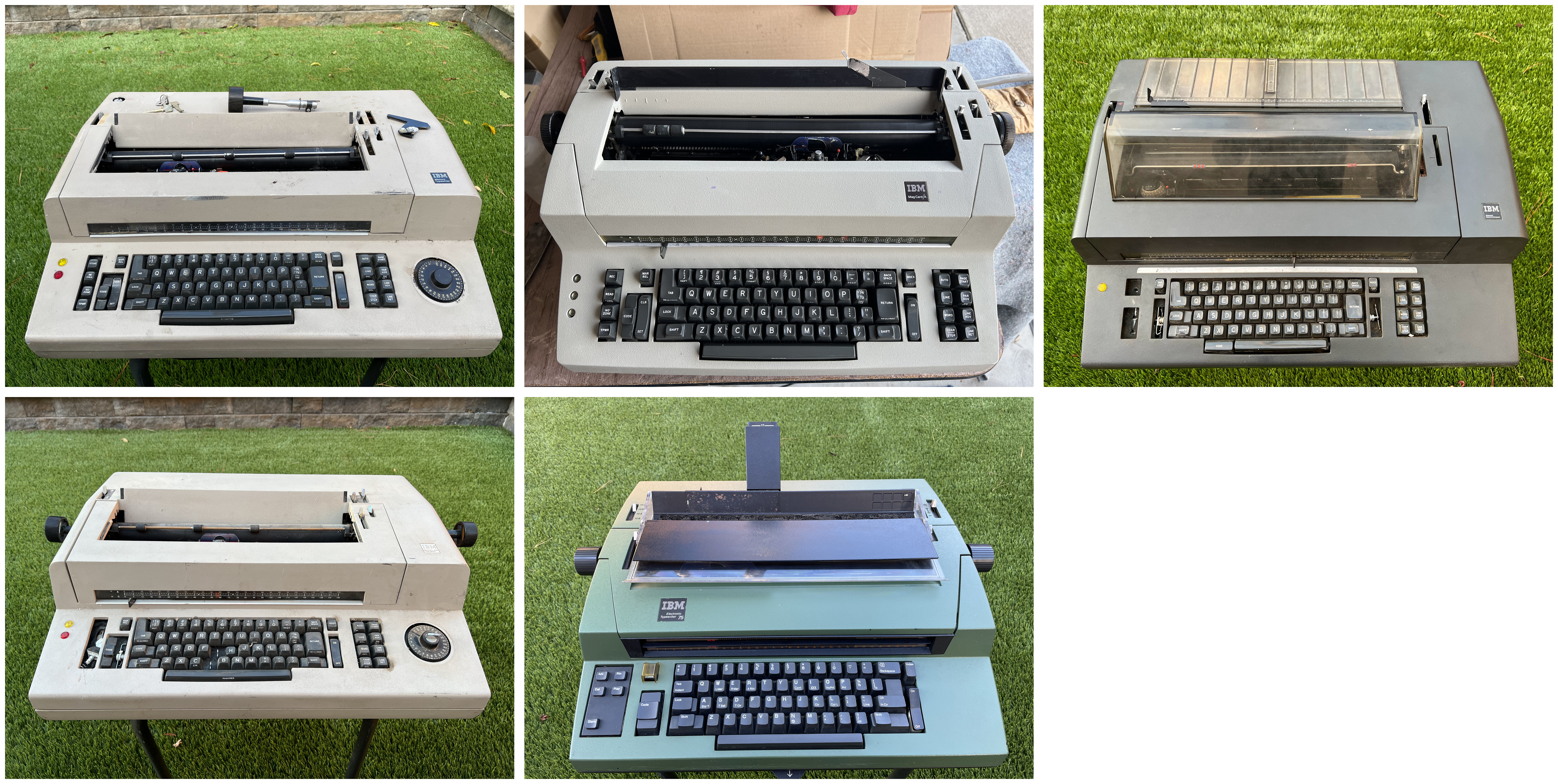 Electronic IBM typewriters: Memory Typewriter, Mag Card/A, Electronic Selectric Composer, Memory Typewriter 100, Electronic Typewriter 75